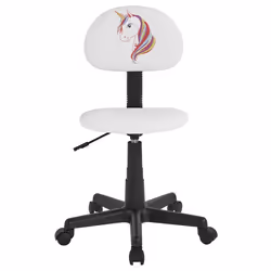 Chaise de bureau pour enfant UNICORN fauteuil pivotant sans accoudoirs hauteur réglable en synthétique blanc avec motif licor ...