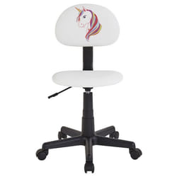 Chaise de bureau pour enfant UNICORN fauteuil pivotant sans accoudoirs hauteur réglable en synthétique blanc avec motif licorne