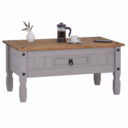 Table basse RAMON table dappoint rectangulaire en pin massif gris et brun avec 1 tiroir meuble de salon style mexicain en boi ...