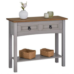 Table console RAMON table dappoint rectangulaire en pin massif gris et brun avec 2 tiroirs meuble dentrée style mexicain en bois