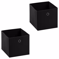 Lot de 2 boites en tissu noir ELA boîte de rangement ouverte avec poignée dim 27 x 27 x 27 cm pour linge jouets vêtements