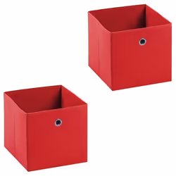 Lot de 2 boites en tissu rouge ELA boîte de rangement ouverte avec poignée dim 27 x 27 x 27 cm pour linge jouets vêtements
