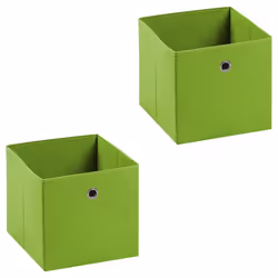 Lot de 2 boites en tissu vert ELA boîte de rangement ouverte avec poignée dim 27 x 27 x 27 cm pour linge jouets vêtements