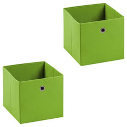 Lot de 2 boites en tissu vert ELA boîte de rangement ouverte avec poignée dim 27 x 27 x 27 cm pour linge jouets vêtements
