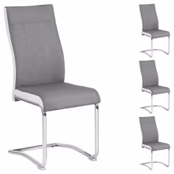 Lot de 4 chaises de salle à manger ou cuisine ALBA avec assise rembourrée et piètement chromé revêtement en tissu gris et bla ...