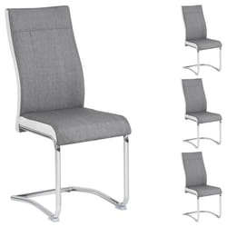 Lot de 4 chaises de salle à manger ou cuisine ALBA avec assise rembourrée et piètement chromé revêtement en tissu gris et blanc
