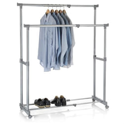 Portant à vêtements CASA en métal chromé et gris penderie double sur roulettes avec 2 barres hauteur et longueur réglables