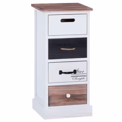Chiffonnier LAGUNA étagère de rangement avec 4 tiroirs en bois de paulownia style shabby chic vintage rustique blanc brun noi ...