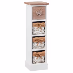 Chiffonnier FLOWER H 70 cm en bois massif blanc et brun 1 tiroir et 3 paniers commode petit meuble de rangement haut
