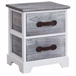 Table de chevet SALERNO table de nuit 2 tiroirs en bois de paulownia style shabby chic vintage vieilli gris blanc