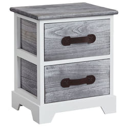 Table de chevet SALERNO table de nuit 2 tiroirs en bois de paulownia style shabby chic vintage vieilli gris blanc
