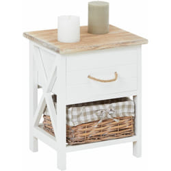 Idimex - Table de chevet perugia avec 1 tiroir et 1 panier, en bois blanc et brun