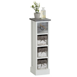 Chiffonnier FLOWER petit meuble avec 1 tiroir et 3 paniers étagère en bois de paulownia blanc et gris style shabby chic