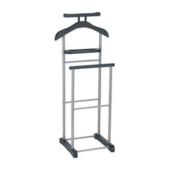 Valet de chambre ASSAM chevalet de nuit portant pour vêtements structure en métal laqué argenté et MDF noir