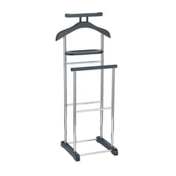 Valet de chambre MUMBAI chevalet de nuit portant pour vêtements structure en métal chromé et MDF noir