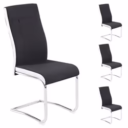 Lot de 4 chaises de salle à manger ou cuisine ALBA avec assise rembourrée et piètement chromé revêtement en tissu noir et bla ...