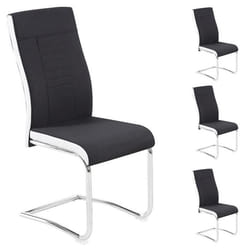 Lot de 4 chaises de salle à manger ou cuisine ALBA avec assise rembourrée et piètement chromé revêtement en tissu noir et blanc