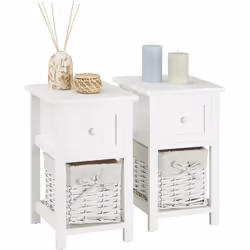 Lot de 2 tables de chevet - IDIMEX - MESSINA - Bois paulownia et MDF - 1 tiroir et 1 panier de rangement