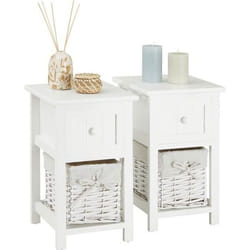 Lot de 2 tables de chevet - IDIMEX - MESSINA - Bois paulownia et MDF - 1 tiroir et 1 panier de rangement