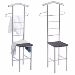 Lot de 2 valets de chambre JIVO chevalets de nuit portants pour vêtements structure en métal argenté avec tablette en MDF noi ...