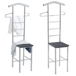 Lot de 2 valets de chambre JIVO chevalets de nuit portants pour vêtements structure en métal argenté avec tablette en MDF noir mat