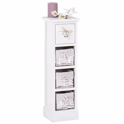Chiffonnier FLOWER H 70 cm en bois massif blanc avec 1 tiroir et 3 paniers petite commode style shabby chic