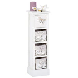 Chiffonnier FLOWER H 70 cm en bois massif blanc avec 1 tiroir et 3 paniers petite commode style shabby chic