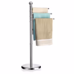 Porte-serviettes sur pied PETRA portant pour vêtements et linge de salle de bain avec 3 tringles pivotantes structure en méta ...