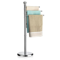 Porte-serviettes sur pied PETRA portant pour vêtements et linge de salle de bain avec 3 tringles pivotantes structure en métal