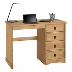 Bureau en pin salsa avec 4 tiroirs, style mexicain, finition teintée/cirée