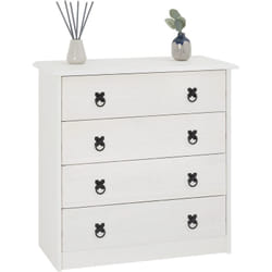 Idimex - Commode en pin residencia, 4 tiroirs en pin massif lasuré blanc