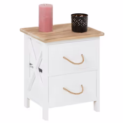 Table de chevet PERUGIA table de nuit 2 tiroirs en bois de paulownia style shabby chic vintage rustique campagnard blanc