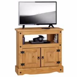 Meuble TV SALSA L 85 cm en bois massif brun avec 2 portes et une niche meuble de salon style mexicain