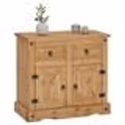 Buffet SALSA commode bahut vaisselier en bois style mexicain avec 2 portes et 2 tiroirs en pin massif finition teintée/cirée
