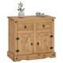Buffet SALSA commode bahut vaisselier en bois style mexicain avec 2 portes et 2 tiroirs en pin massif finition teintée/cirée