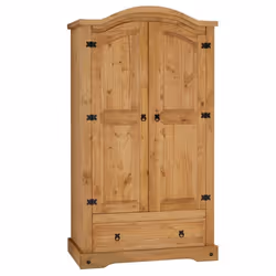 Armoire SALSA penderie pour vêtements style mexicain avec 2 portes 1 étagère 1 tiroir en pin massif finition teintée/cirée