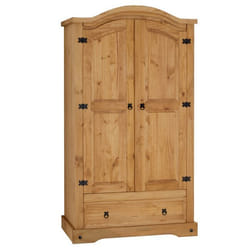 Armoire SALSA penderie pour vêtements style mexicain avec 2 portes 1 étagère 1 tiroir en pin massif finition teintée/cirée