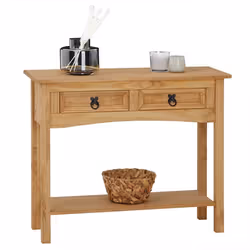 Table console SALSA table dappoint en bois style mexicain avec 2 tiroirs et 1 étagère en pin massif finition teintée/cirée