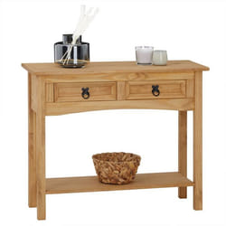 Table console SALSA table dappoint en bois style mexicain avec 2 tiroirs et 1 étagère en pin massif finition teintée/cirée