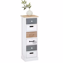 Chiffonnier SALVA petite commode avec 6 tiroirs en bois de paulownia style shabby chic vintage rustique blanc