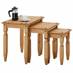 Lot de 3 tables gigogne SALSA tables basses de salon tables dappoint bouts de canapé style mexicain en pin massif teintée/cir ...