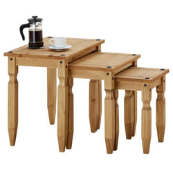 Lot de 3 tables gigogne SALSA tables basses de salon tables dappoint bouts de canapé style mexicain en pin massif teintée/cirée
