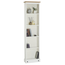Bibliothèque CAMPO étagère en bois style mexicain avec 4 tablettes en pin massif lasuré blanc et brun