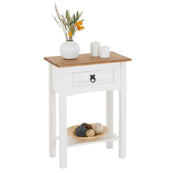 Table console CAMPO table dappoint en bois style mexicain avec 1 tiroir et 1 étagère en pin massif lasuré blanc et brun