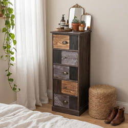 Chiffonnier MARA avec 5 tiroirs commode en bois de paulownia style vintage ethnique bohême avec gravures
