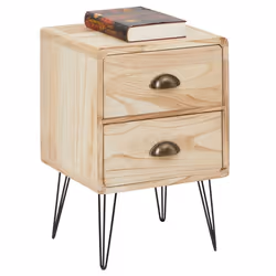 Table de chevet MALIA table de nuit avec 2 tiroirs en bois de paulownia style vintage industriel finition bois brulé pieds en
