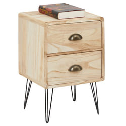 Table de chevet MALIA table de nuit avec 2 tiroirs en bois de paulownia style vintage industriel finition bois brulé pieds en