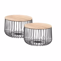 Lot de 2 tables dappoint PADOVA paniers en métal tables à café tables basses rondes bouts de canapé vintage décor bois nature ...