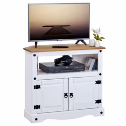 Meuble TV CAMPO L 85 cm en bois massif blanc et brun avec 2 portes et une niche meuble de salon style mexicain