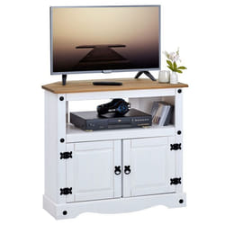 Meuble TV CAMPO L 85 cm en bois massif blanc et brun avec 2 portes et une niche meuble de salon style mexicain